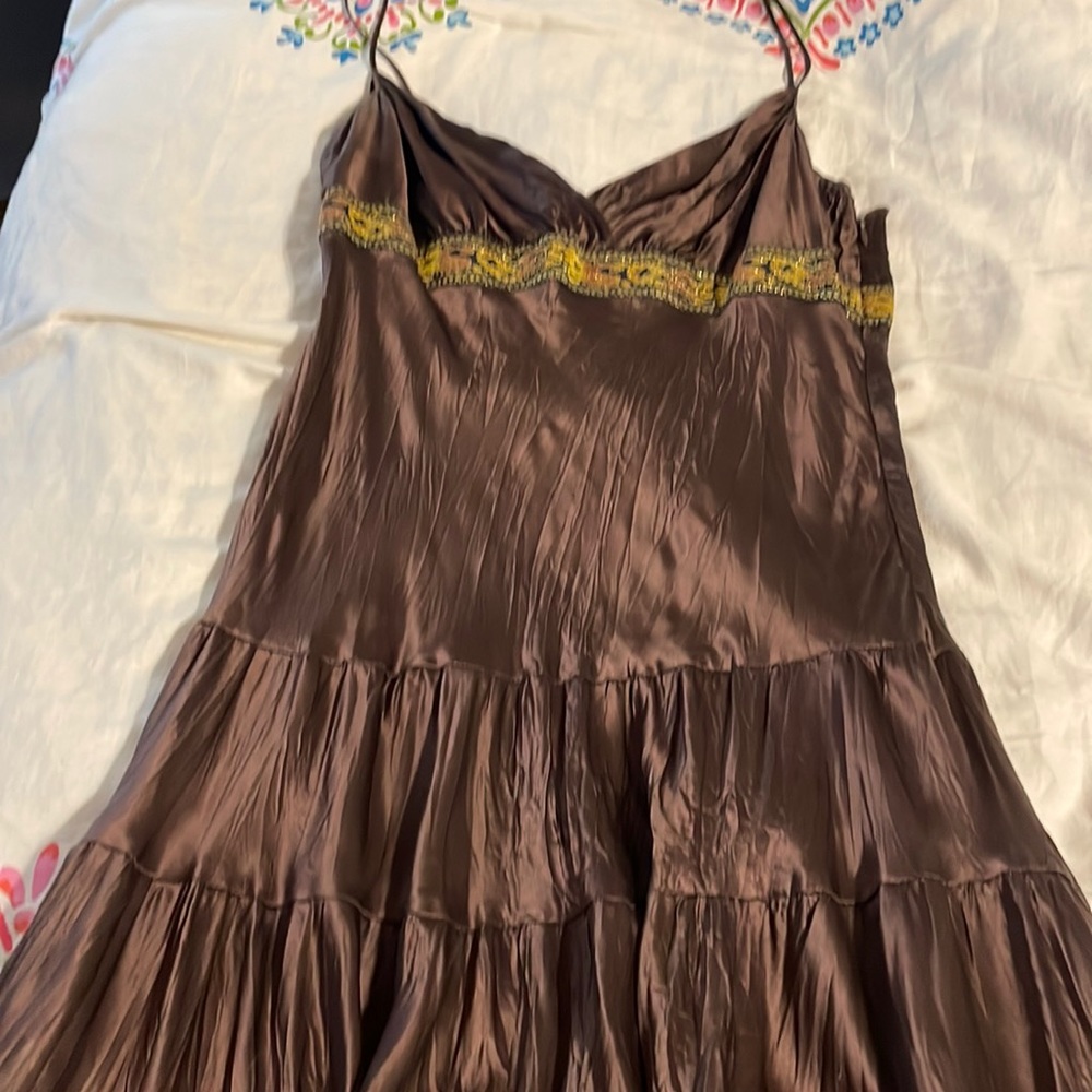 Boutique boho long brown dress with gold detail